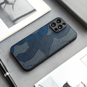 稻田 |藍色phone15pro手機殼真皮14max保護套13後蓋12mini防摔11