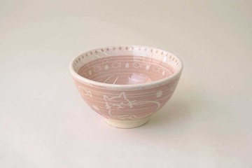 【100 Life Japan Can Do】和風刷紋貓咪印花碗(粉色)