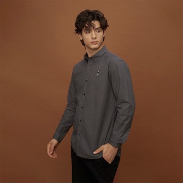 GIORDANO 男裝四季彈力牛津紡襯衫 - 39 灰