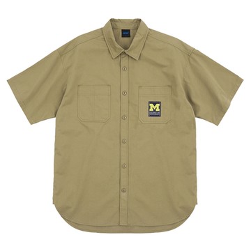 NCAA 男女 基本織標工裝襯衫 中卡其-7325147232