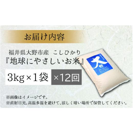 ふるさと納税 福井県 大野市 こしひかり 3kg × 12回 計 36kg減農薬・減化学肥料「特別栽培米」−地球にやさしい…