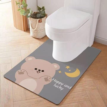 喬木居家 現代簡約馬桶硅藻泥U形墊  開心熊  1個  90 x 60cm