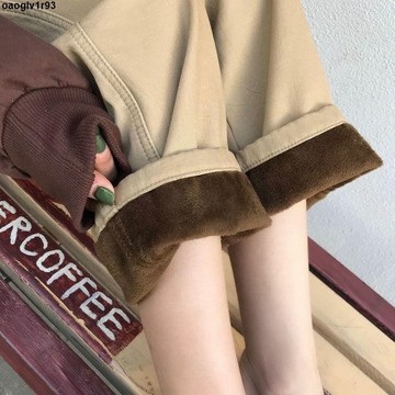 保暖長褲💢💢 加絨加厚牛仔褲女冬季2025新款卡其色松緊腰潮流高腰外穿休閑褲子