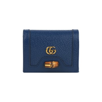 GUCCI Diana 竹節系列皮革卡片小短夾(海軍藍) 658244 DJ20T 4236