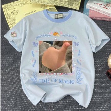 【多寶熊捧花燙鉆大鋼牙】夏季新款5905燙鉆大鋼牙短袖百搭上衣