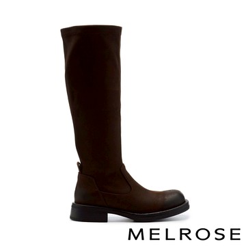 MELROSE 美樂斯 沉穩率性純色打蠟彈力絨布厚底長靴－咖