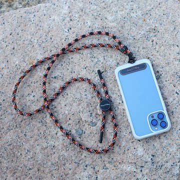 易調式7mm十字紋手機掛繩 - 椒紅/黑白