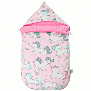 我家寶貝 嬰幼兒純棉防驚跳豆豆絨睡袋 加厚新生兒抱被 含保暖披肩 108*52cm  彩虹馬