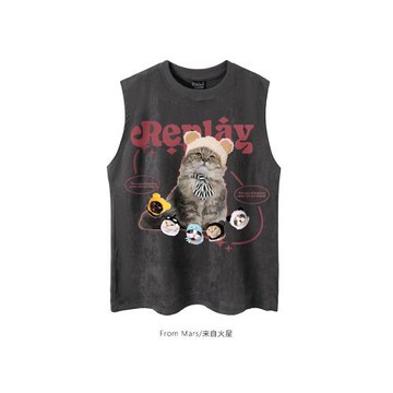 From Mars 貓咪的小帽子 甜酷寵物字母印花無袖坎肩背心寬松潮ins