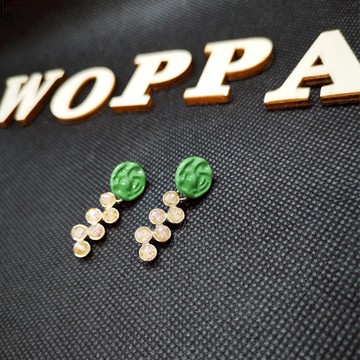 【廠商直送】W-OPPA正韓耳飾綠色壓克力-玫瑰金