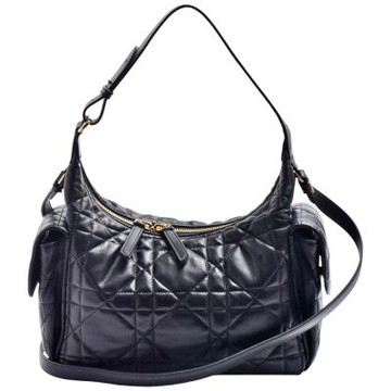 Dior經典D-Dream系列Macrocannage大籐格紋羊皮肩背/斜背包(黑色)