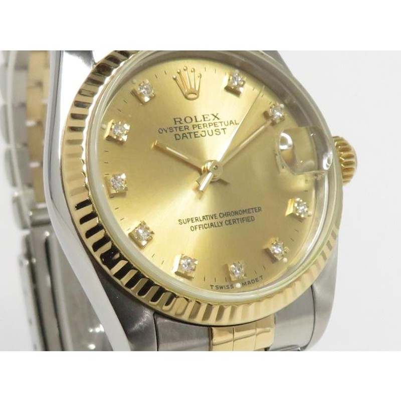 中古】ROLEX デイトジャスト 68273G W番 自動巻き SS YG 10Pダイヤ ゴールド文字盤 | LINEショッピング