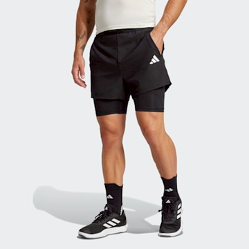 【adidas 愛迪達】 GYM+ 二合一運動短褲 涼感男 JE5665