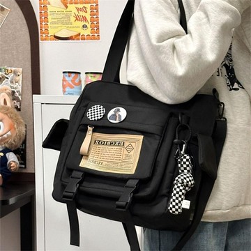 限時特賣中🎈初中生高中學生上課通懃單肩包 大容量休閒手提補課袋 斜挎包包女 防水帆布託特包 運動防潑水單肩斜挎書包