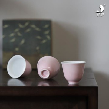 大魚美器 櫻花粉花神杯 景德鎮高溫陶瓷茶杯品茗杯白瓷單杯女士杯