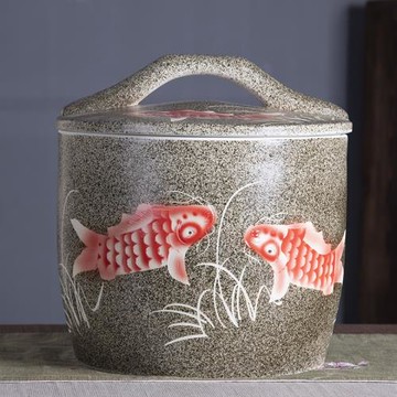 景德鎮陶瓷米缸水缸米桶10斤20斤家用儲物罐帶蓋防古罐茶葉罐防潮