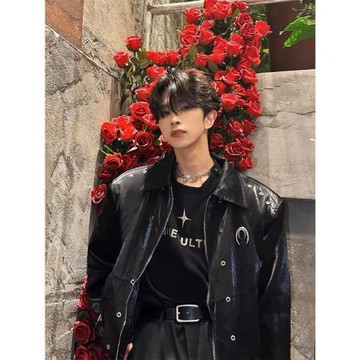 美式復古墊肩皮衣男春秋chic金屬設計感痞帥高街外套短款飛行夾克