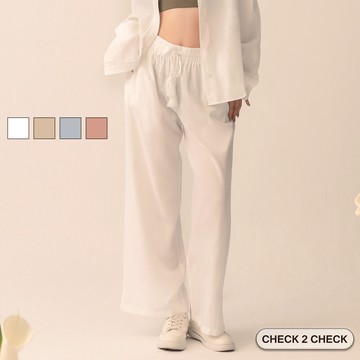 HUE-透涼麻料長褲 棉麻長褲 清涼透氣 流蘇小穗子鬆緊帶 微透膚 慵懶百搭【CBW00-070009】