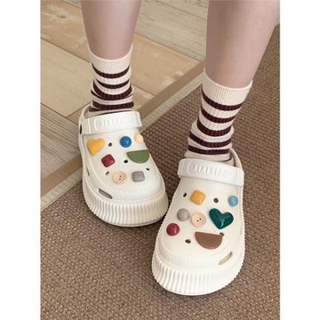 日本代購BM可拆卸防臭洞洞拖鞋女夏戶外穿時尚增高厚底防滑沙灘鞋