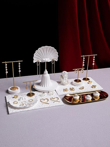 飾品展示 飾品收納 首飾展示 首飾收納 首飾展示架珠寶陳列柜臺擺件創意手工石膏桌面耳環耳釘架戒指托盤