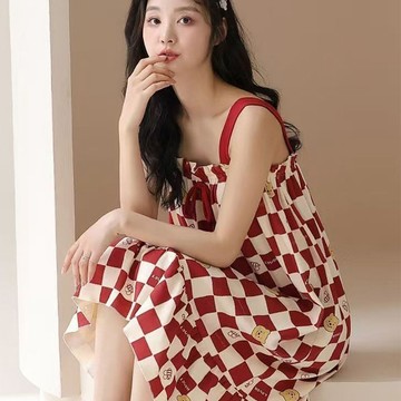 睡衣 韓版甜美公主風 吊帶睡裙 帶胸墊 寬鬆 大碼 甜美少女 休閒 可外穿 家居服 短款短袖 兩件套 睡衣套裝