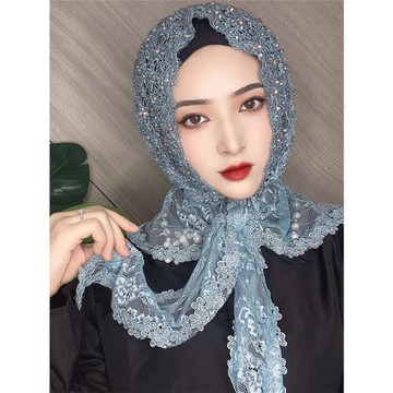 蓋頭女時尚紗巾套頭高檔披肩帽手工蕾絲女頭巾包頭帽子鏤空遮發帽