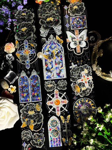 傾城決黑 PET 紙膠帶 白墨 貝殼光 10米卷