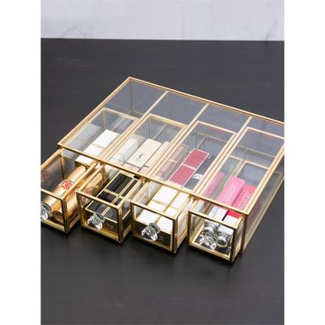 透明玻璃桌面抽屜多格口紅眉筆化妝品收納盒梳妝臺防塵眼鏡展示架