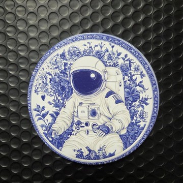 青花瓷太空一步 晶雕陶瓷吸水杯墊