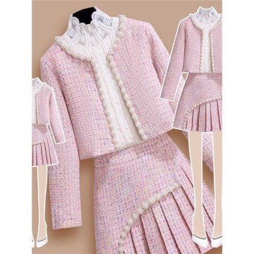 套裝女西裝裙秋冬裝名媛小香風粗花呢外套魚尾裙職業兩件套高級感