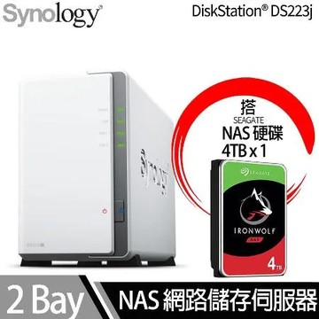 Synology群暉科技 DS223j NAS 搭 Seagate IronWolf 4TB NAS專用硬碟 x 1