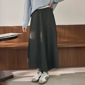 OB嚴選中大尺碼-太空棉純色出芽腰鬆緊傘襬長裙《CA3195》