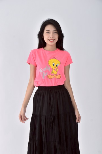 (S) 【簡立喆私服】looney tunes圖案粉色短袖上衣