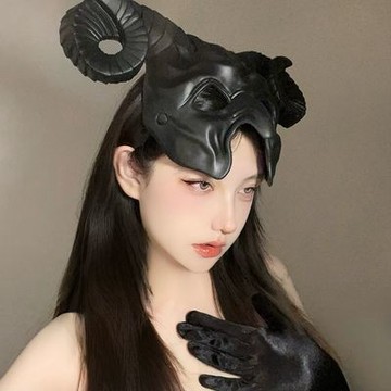 【台灣有貨】實拍 萬聖節牛角面具半臉成人男女兒童搞怪舞會派對裝扮道具山羊角面罩