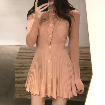 打底毛衣裙子女短款小個子秋冬季新款修身收腰內搭針織a字連衣裙