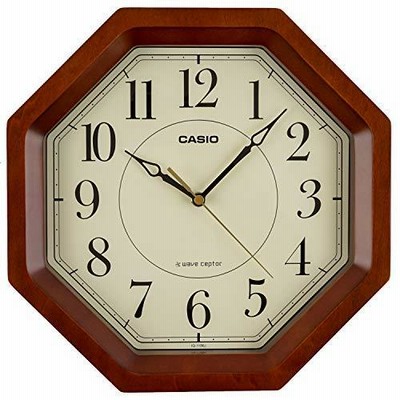 CASIO(カシオ) 掛け時計 電波 ブラウン 直径29.5cm アナログ 八角 木枠 IQ-1106J-5JF