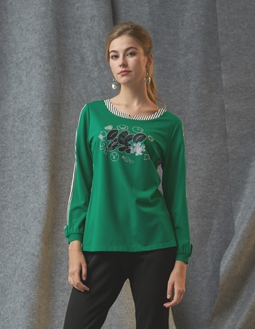 ★【喜芝梅】條紋裝飾圖案群組造型上衣(兩色；M-2L) 223200321