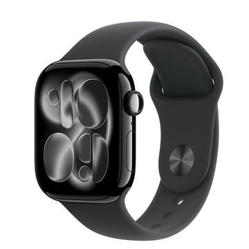Apple Watch Series 11 (GPS)；42 公釐曜石黑色鋁金屬錶殼；黑色運動型錶帶 - M/L