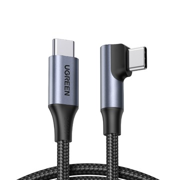 UGREEN USB-C轉USB-C快充線 USB2.0 240W充電傳輸線 單邊L型彎頭金屬編織款 1公尺 深空灰