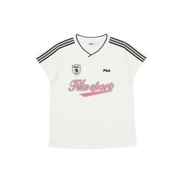 FILA KIDS 女童短袖圓領T恤-米色 5TEA-4502-IV