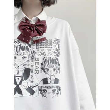 一枚同學原創 秋冬新款日系軟妹卡通小熊印花寬松無帽長袖衛衣女