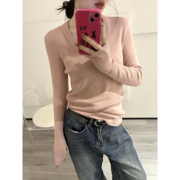 多色可選～簡約鵝蛋領羊絨針織打底衫秋冬新款軟糯長袖修身內搭