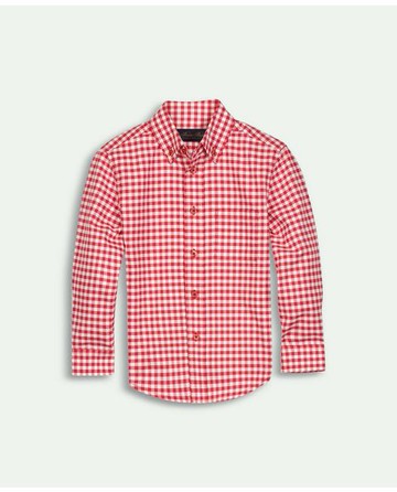 Brooks Brothers Boys Cotton Oxford Gingham Sport Shirt | Bright Red | Size 4