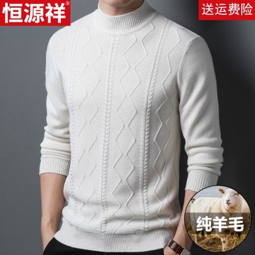 恒源祥毛衣冬季男士純羊毛衫半高圓領新款男裝加厚針織打底衫上衣
