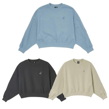 KANGOL 大學T 深灰 藍 卡其 繡花 造型袖 長袖 女 64521006-