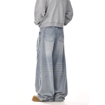 美式復古水洗cleanfit牛仔褲男女潮牌高街直筒百搭寬松休閑闊腿褲