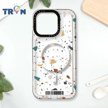 TRON IPHONE 16 PRO 彩色幾何透明磨石子A款 防摔 MAGSAFE 磁吸 太空載具殼 透白 手機殼