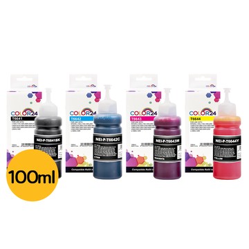 Color24 for EPSON 4色任選 T664100 黑／T664200 藍／T664300 紅／T664400 黃   ( 100ml ) 高印量相容連供墨水
