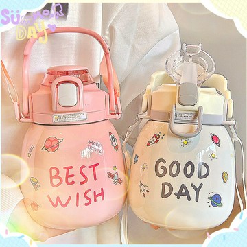 大肚保溫杯女生高顏值ins簡約大容量杯子316不鏽鋼水杯便捷吸管杯