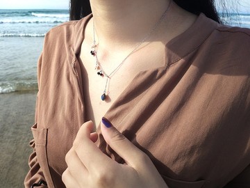 -圓舞曲-黑拉長石可調式Y字短鏈(不鏽鋼製)